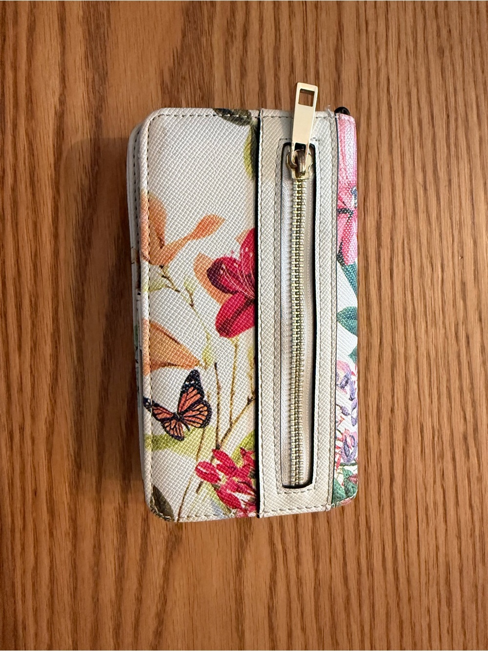 Floral Butterfly Zip Wallet in White and Pink